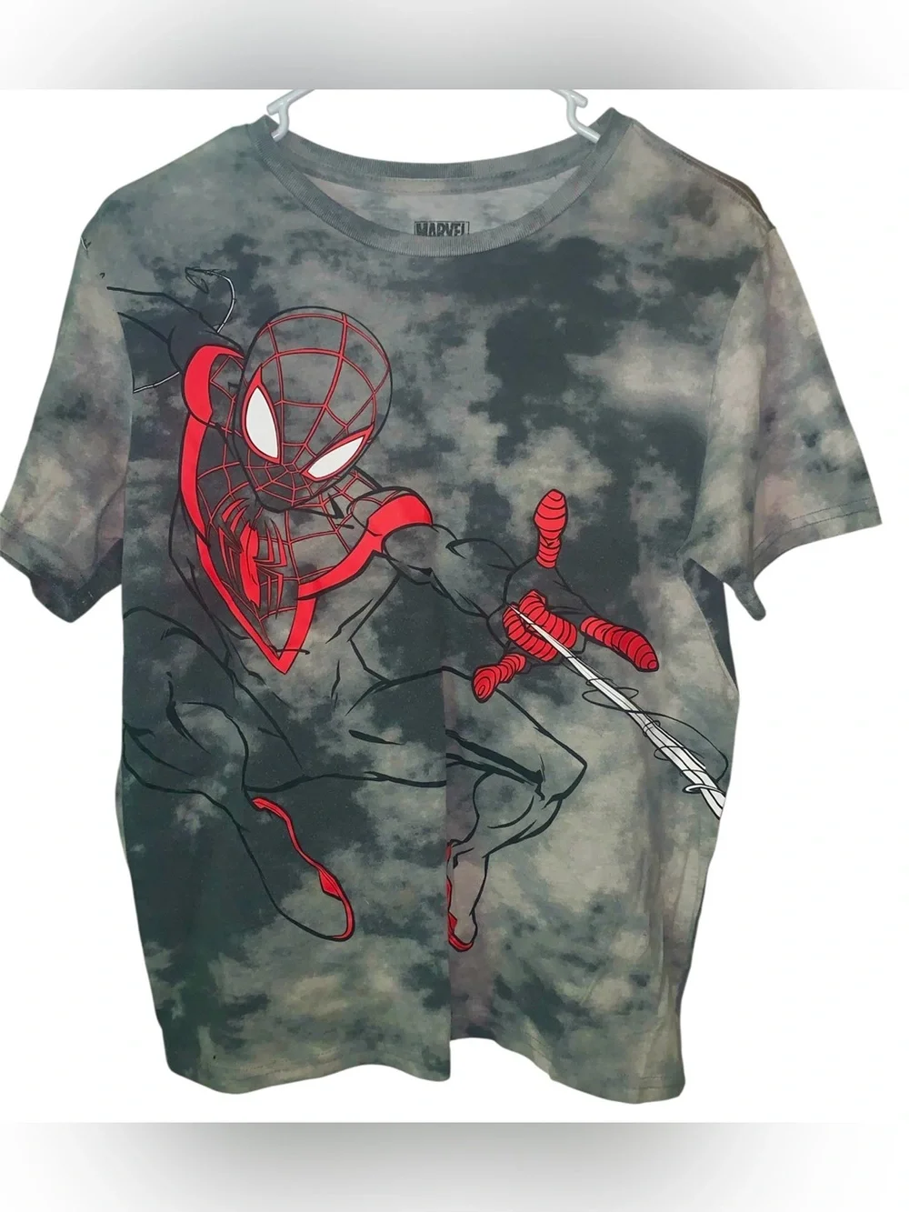 Marvel Boys' Spider-Man Graphic Tee - Gray Tie-Dye with Red Accents